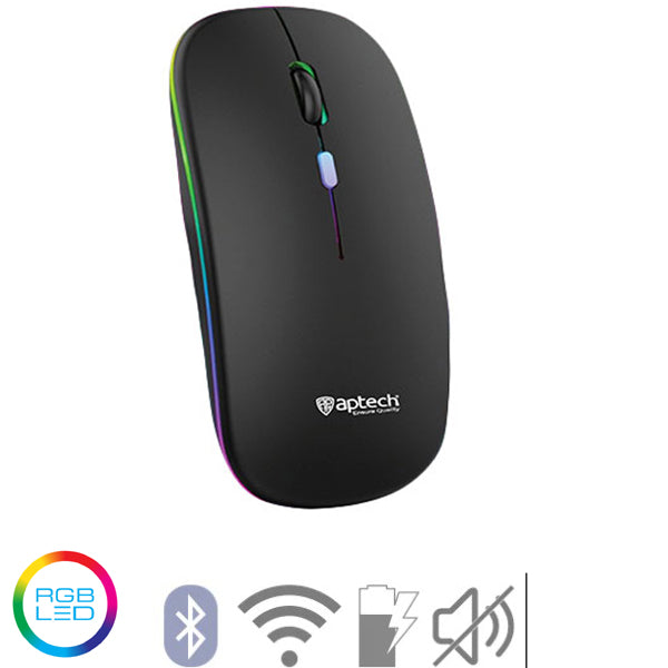 Aptech W61 Wireless Rechargeable Silent Click Mouse with RGB LED Light 2.4 GHZ Wireless Mouse