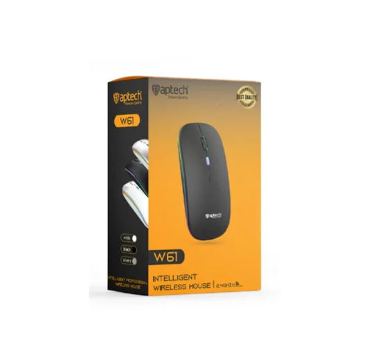 Aptech W61 Wireless Rechargeable Silent Click Mouse with RGB LED Light 2.4 GHZ Wireless Mouse