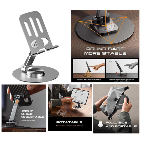 Great Choice Metal Mobile Stand for Desk and Table 360° Adjustable Metal Mobile Holder