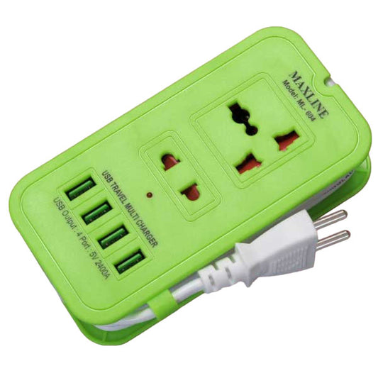 4 fast charging USB Port  2 Port Extention Socket Maxline universal travel Multi Plug Maxline ML-604