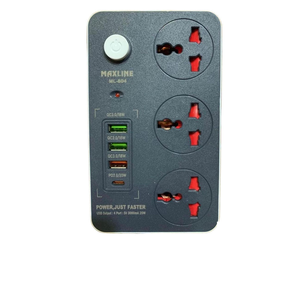 Maxline ML-804 Multiplug 3 Ways Power Socket And 4USB Port PD