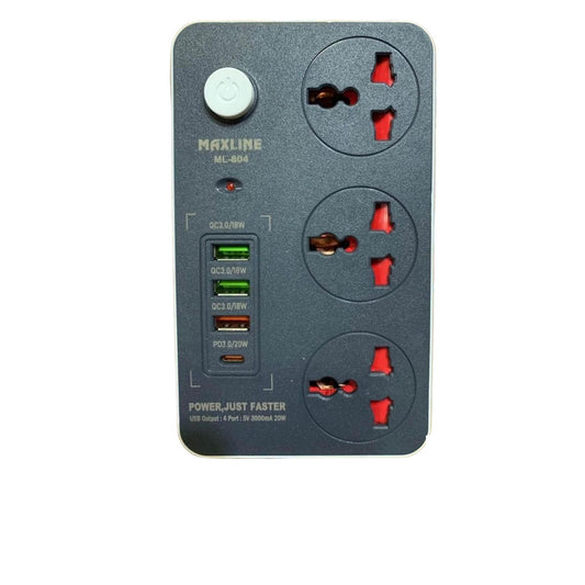 Maxline ML-804 Multiplug 3 Ways Power Socket And 4USB Port PD