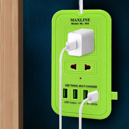 4 fast charging USB Port  2 Port Extention Socket Maxline universal travel Multi Plug Maxline ML-604