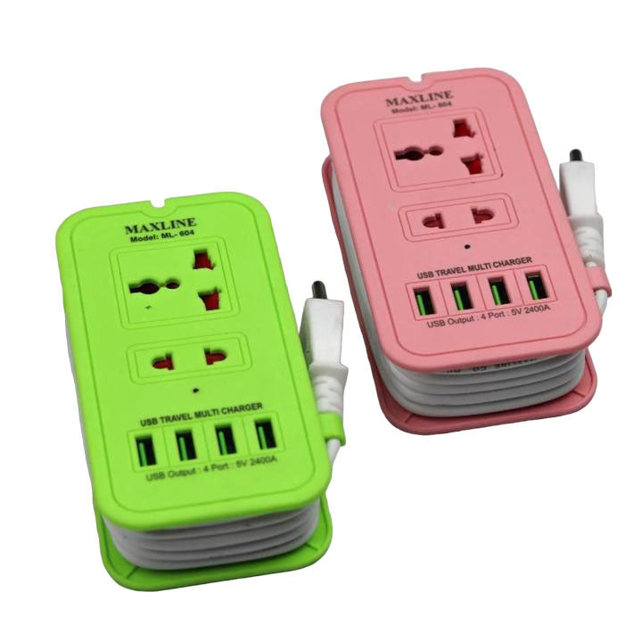4 fast charging USB Port  2 Port Extention Socket Maxline universal travel Multi Plug Maxline ML-604