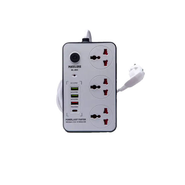 Maxline ML-804 Multiplug 3 Ways Power Socket And 4USB Port PD