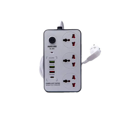 Maxline ML-804 Multiplug 3 Ways Power Socket And 4USB Port PD