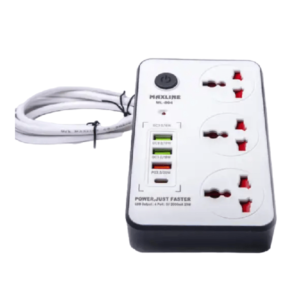 Maxline ML-804 Multiplug 3 Ways Power Socket And 4USB Port PD