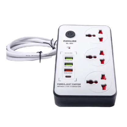 Maxline ML-804 Multiplug 3 Ways Power Socket And 4USB Port PD